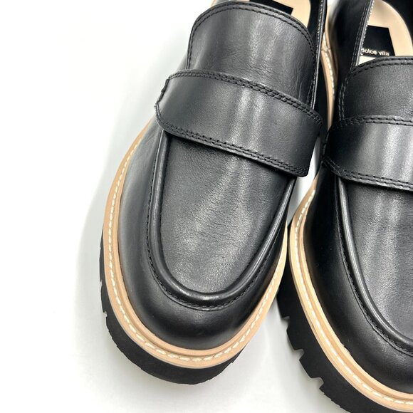 Dolce‎ Vita Womens Size 10 Black Leather Chunky Lug Sole Loafers Shoes - Picture 4 of 8